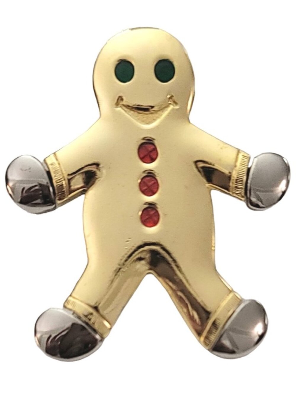Liz Claiborne Gold Silver Tone Red Green Enamel Gingerbread Man Pin Signed K322